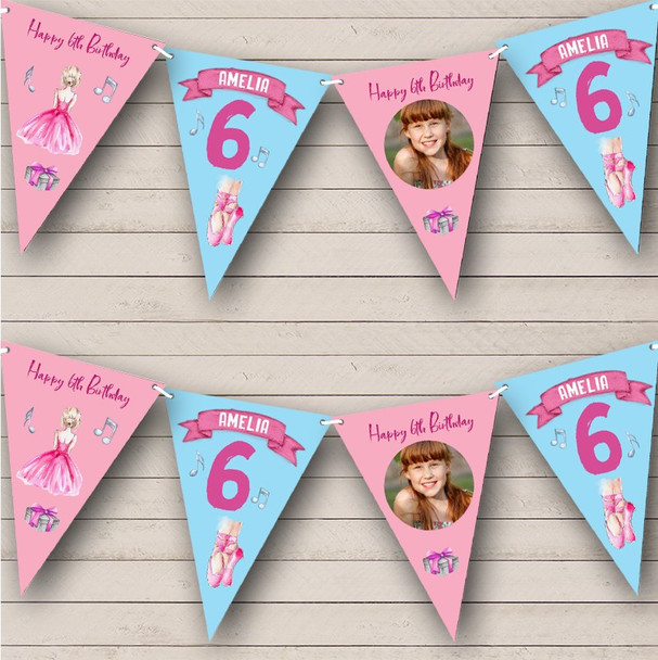 6th Birthday Girl Kids Painted Ballet Pink Photo Any Age Personalised Bunting