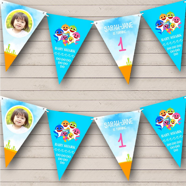 Baby Shark Song Photo Birthday Age Personalised Party Banner Bunting