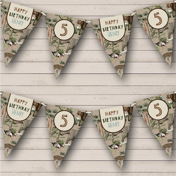 Jungle Animals Kids Birthday Wild One Age Personalised Party Banner Bunting