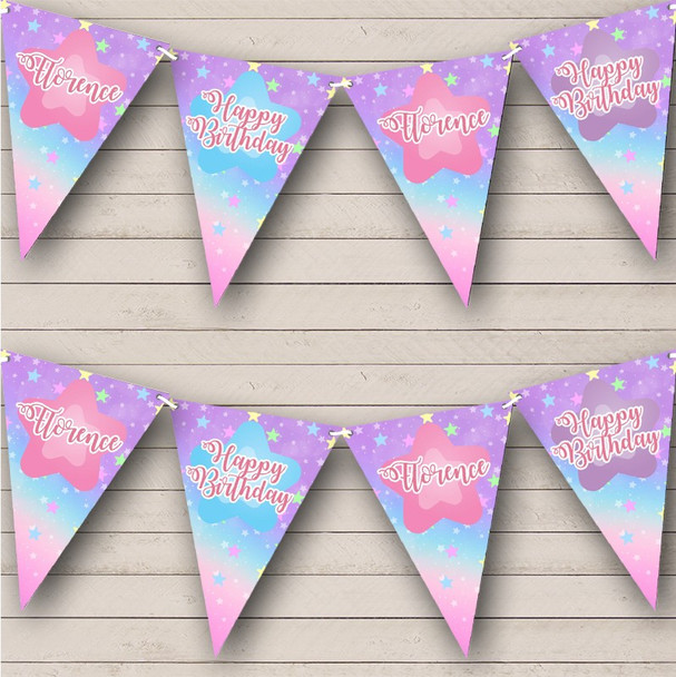 Kid's Birthday Rainbow Cute Pastel Stars Personalised Party Banner Bunting