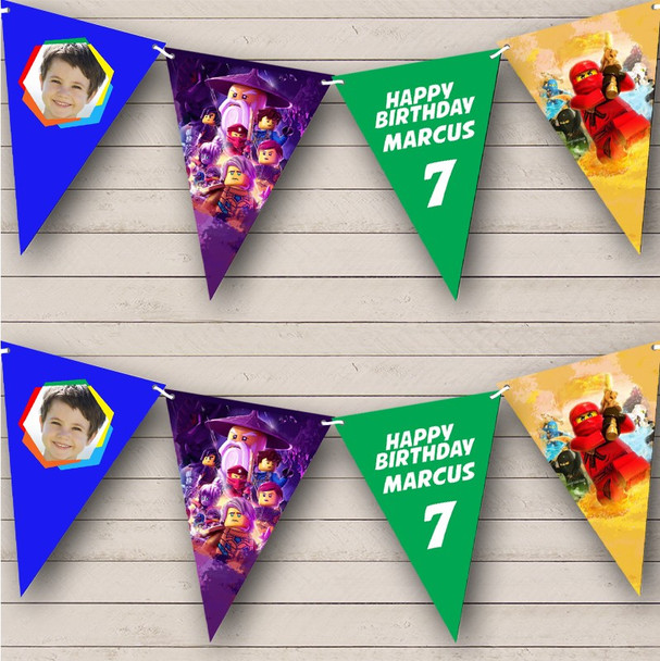 Kids Lego Ninjago Birthday Photo Age Personalised Party Banner Bunting