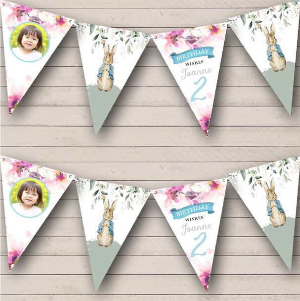 Peter Rabbit Photo Birthday Floral Age Personalised Party Banner Bunting Peter Rabbit Photo Birthday Floral Age Personalised Party Banner Bunting