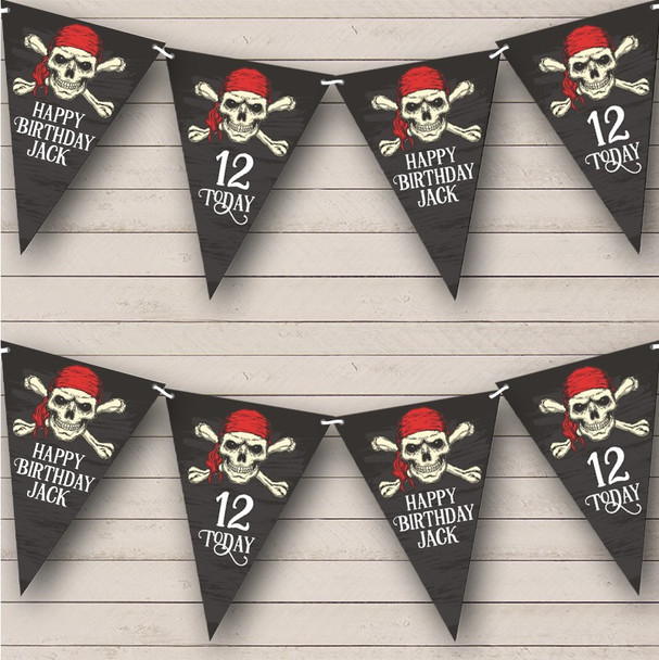 Pirate Skull Crossed Bones Boy's Birthday Age Personalised Party Banner Bunting