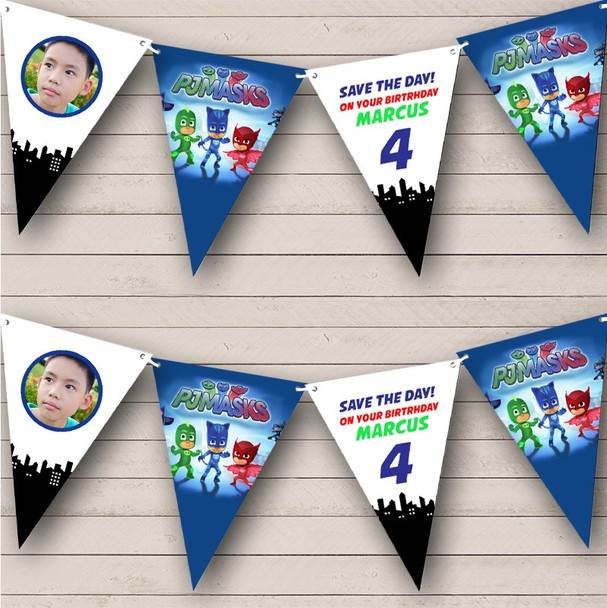 Pj Masks Birthday Photo Age Personalised Party Banner Bunting