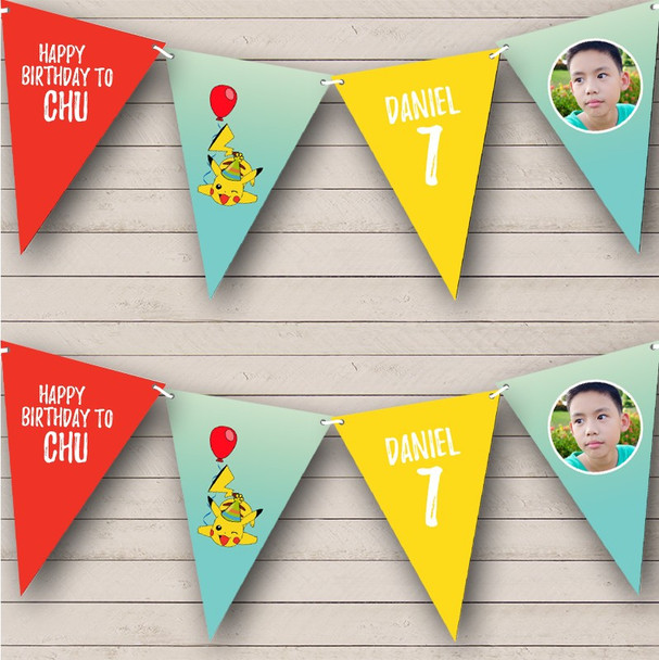 Pokémon Pikachu Birthday Photo Age Personalised Party Banner Bunting