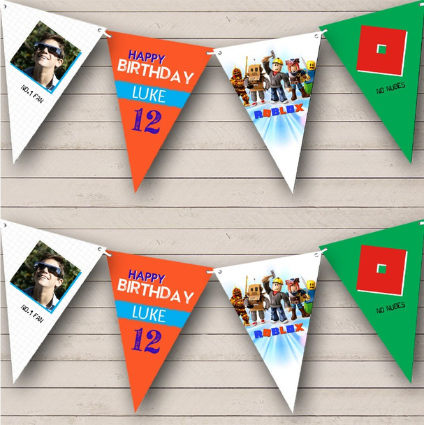Roblox Birthday Photo & User Name Age Personalised Party Banner Bunting