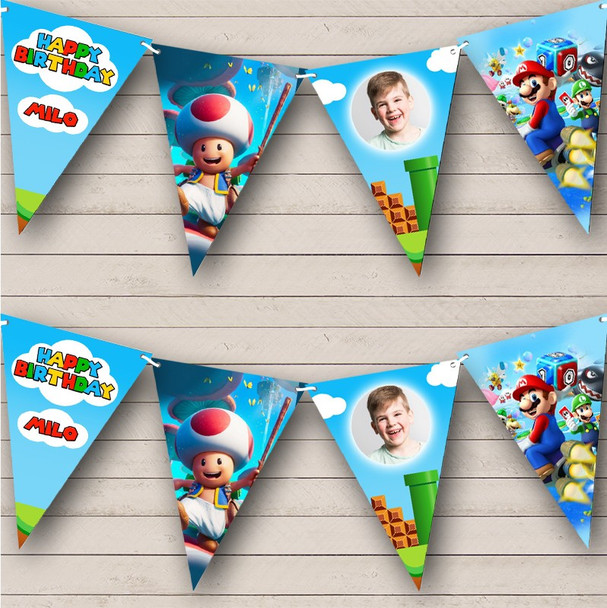 Super Mario Movie Cartoon Kids Photo Birthday Personalised Party Banner Bunting