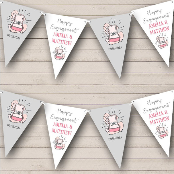 Happy Engagement Pink Ring Party Date Personalised Party Banner Bunting