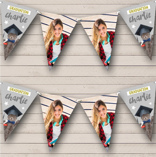 Graduation Cat Cap Photo University Congratulations Personalised Banner Bunting