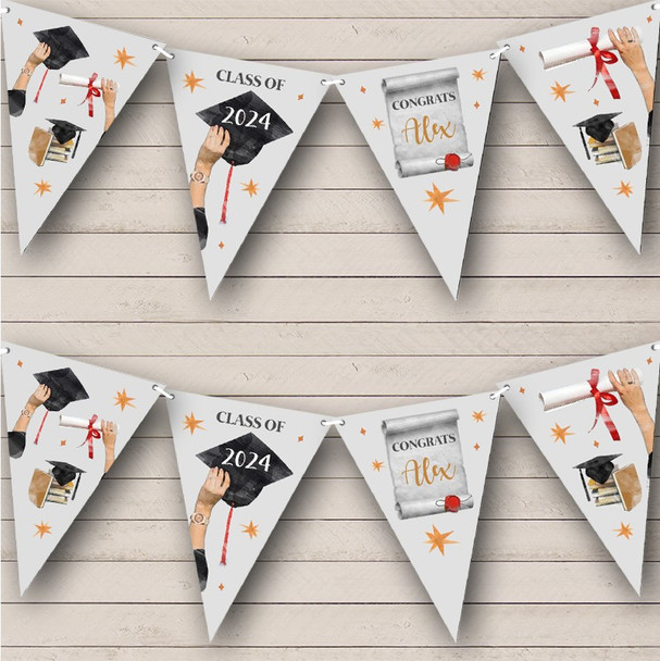Graduation Congrats Class Of Painted Hat Scroll Personalised Banner Bunting