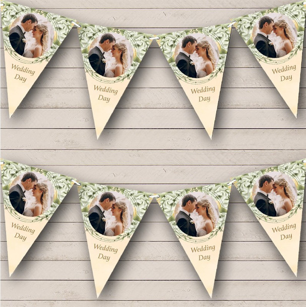 Cream & Green Floral Watercolour Wedding Day Photo Personalised Banner Bunting