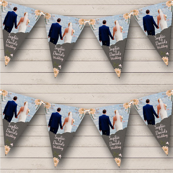 Dark Orange Flowers Rustic Minimal Wedding Day Photo Personalised Banner Bunting