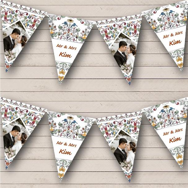 Vintage Floral Art Photo Wedding Personalised Party Banner Bunting