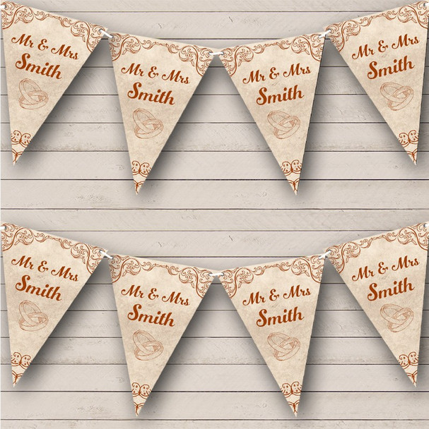 Vintage Style Wedding Rings Faded Rusty Personalised Party Banner Bunting