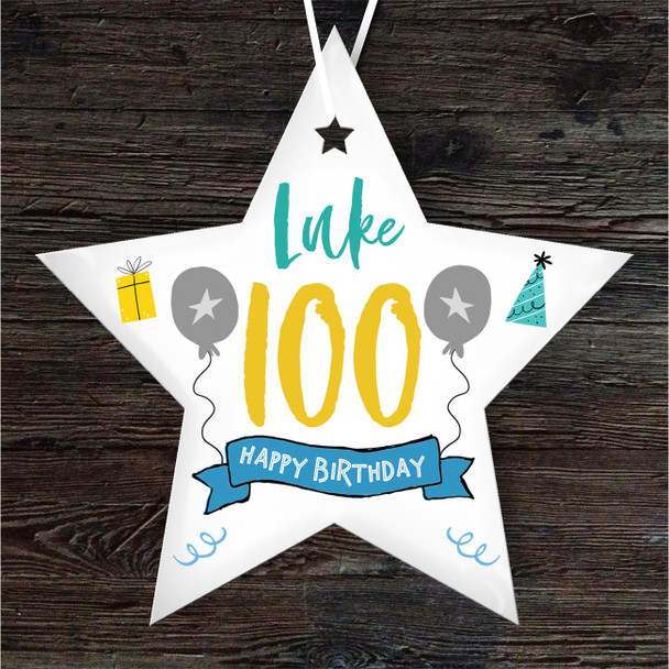 100th Birthday Star Blue & Grey Star Personalised Gift Keepsake Hanging Ornament