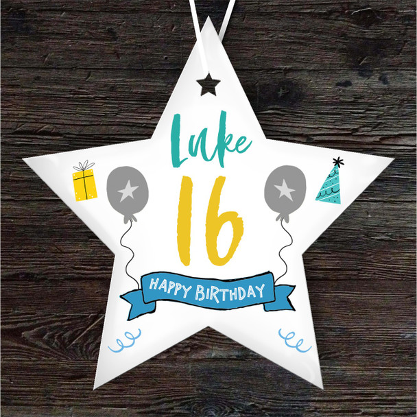 16th Birthday Star Blue & Grey Star Personalised Gift Keepsake Hanging Ornament