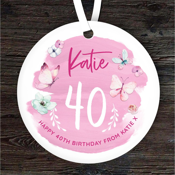 Birthday Pink Special Any Age Butterflies Personalised Gift Hanging Ornament