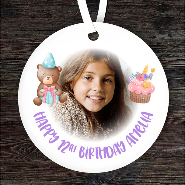 12th Birthday Bear Cupcake Photo Personalised Gift Keepsake Hanging Ornament