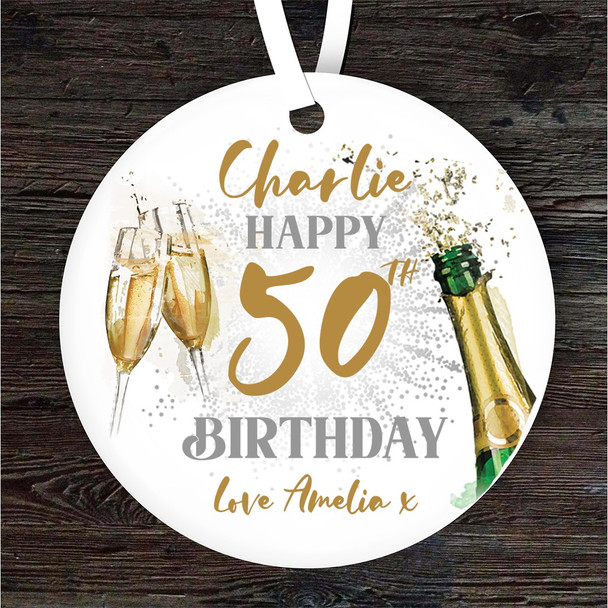 50th Birthday Champagne Sparkle Personalised Gift Keepsake Hanging Ornament