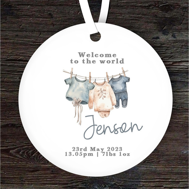 New Baby Clothes Birth Details Round Personalised Gift Keepsake Hanging Ornament