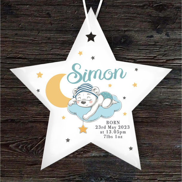 New Baby Boy Sleeping Bear Moon Star Personalised Gift Keepsake Hanging Ornament