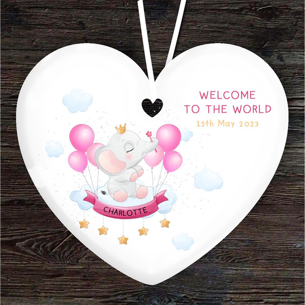 Welcome To The World New Baby Elephant Heart Personalised Gift Hanging Ornament