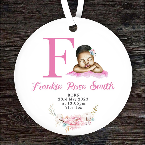 New Baby Girl Dark Skin New Baby Letter F Personalised Gift Hanging Ornament