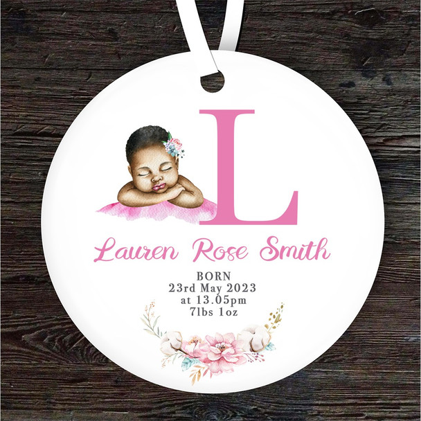 New Baby Girl Dark Skin New Baby Letter L Personalised Gift Hanging Ornament