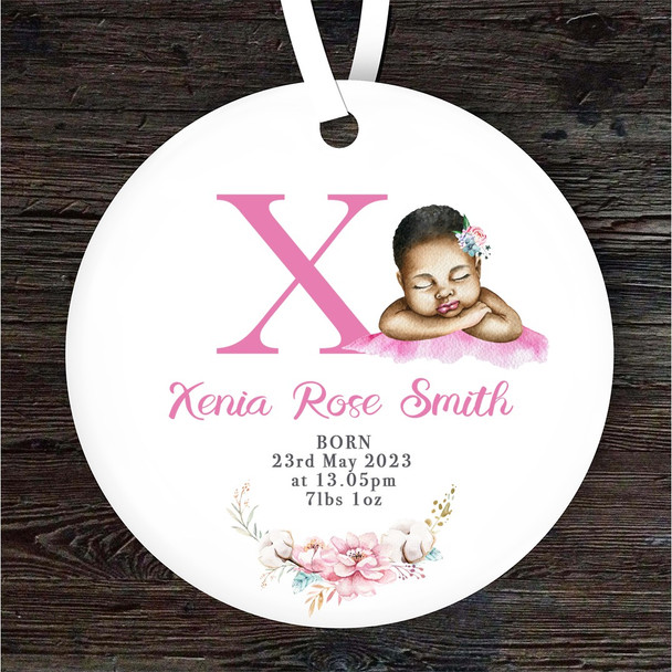 New Baby Girl Dark Skin New Baby Letter X Personalised Gift Hanging Ornament