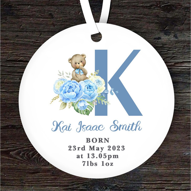 New Baby Boy Teddy Bear Letter K Personalised Gift Keepsake Hanging Ornament