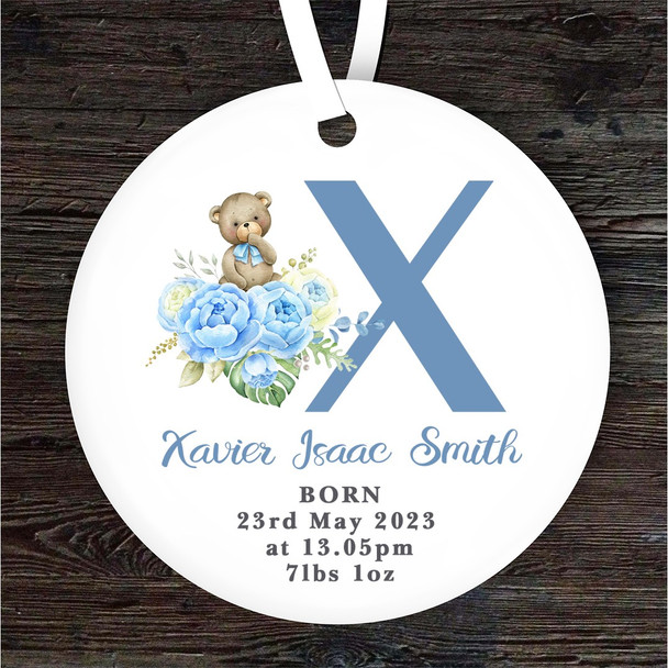 New Baby Boy Teddy Bear Letter X Personalised Gift Keepsake Hanging Ornament