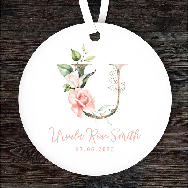 New Baby Girl Alphabet Letter U Personalised Gift Keepsake Hanging Ornament