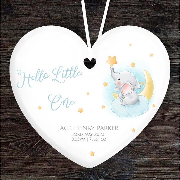 Hello New Baby Boy Stars Elephant Heart Personalised Gift Hanging Ornament