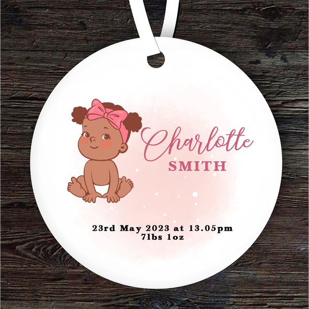 New Baby Girl Dark Skin Birth Details Personalised Gift Hanging Ornament