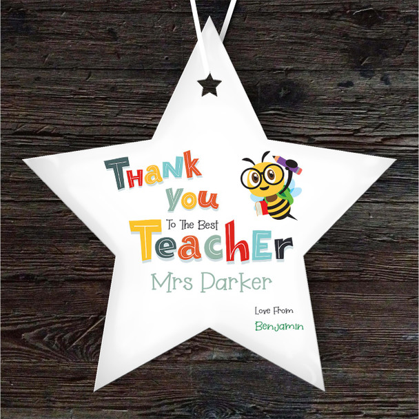 Thank You Best Teacher Funky School Bee Star Personalised Gift Hanging Ornament