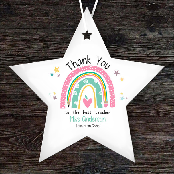Thank You Teacher Pastel Rainbow Stars Star Personalised Gift Hanging Ornament