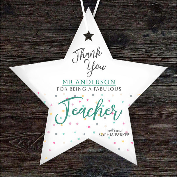 Thank You Fabulous Green Teacher Dots Star Personalised Gift Hanging Ornament