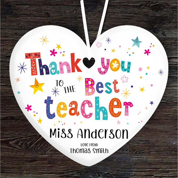 Thank You Teacher Funky Letters Heart Personalised Gift Hanging Ornament