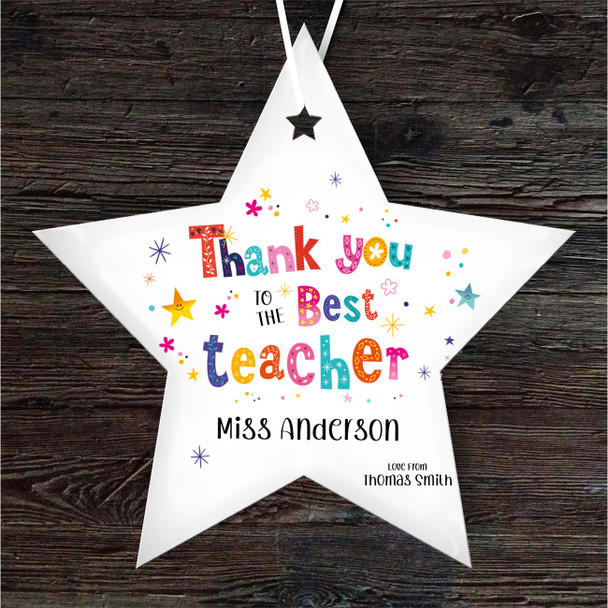 Thank You Teacher Funky Letters Star Personalised Gift Hanging Ornament