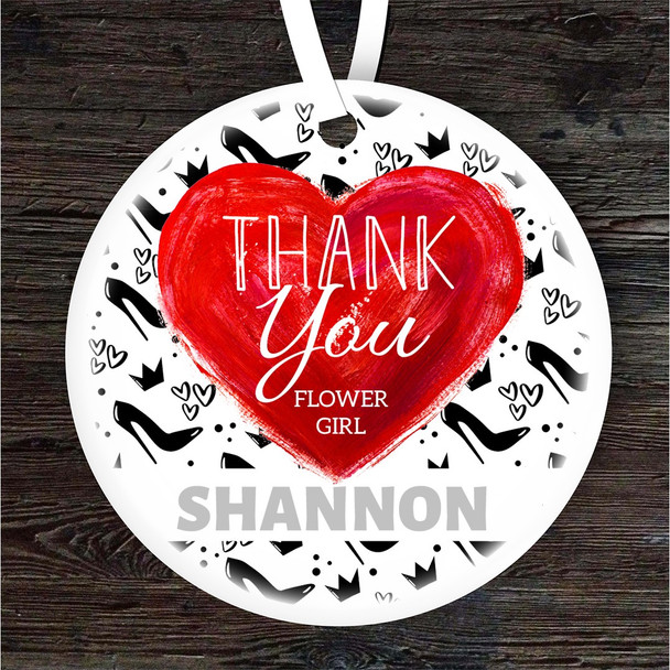 Thank You Flower Girl Heels & Red Heart Round Personalised Gift Hanging Ornament