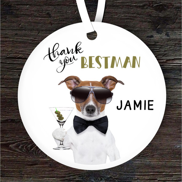 Thank You Best Man Martini Dog Round Personalised Gift Keepsake Hanging Ornament