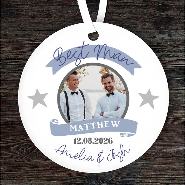 Thank You Wedding Best Man Photo Stars Round Personalised Gift Hanging Ornament