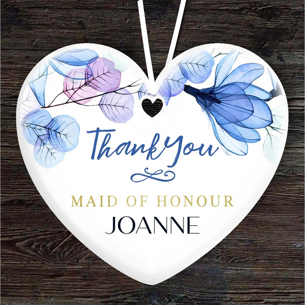 Blue Thank You Maid Of Honour Heart Personalised Gift Keepsake Hanging Ornament