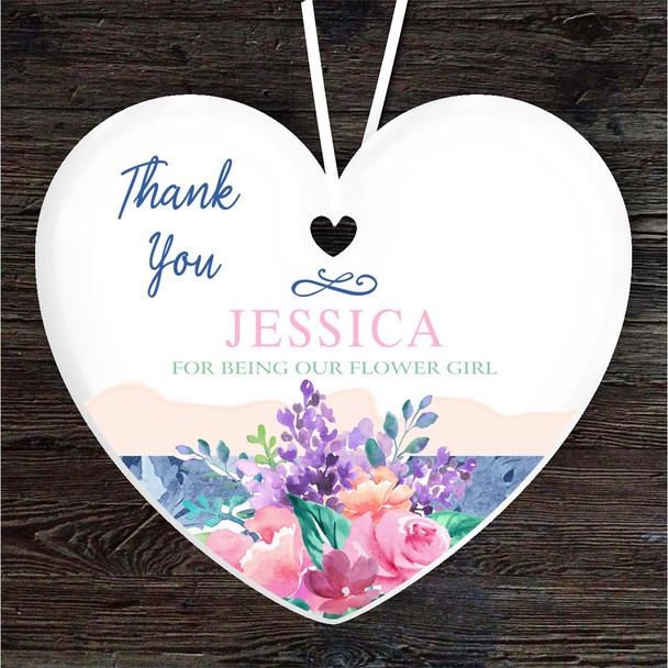 Bright Thank You Flower Girl Heart Personalised Gift Keepsake Hanging Ornament