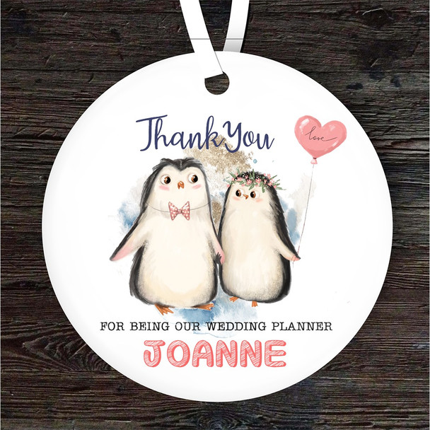 Thank You Wedding Planner Penguins Heart Personalised Gift Hanging Ornament