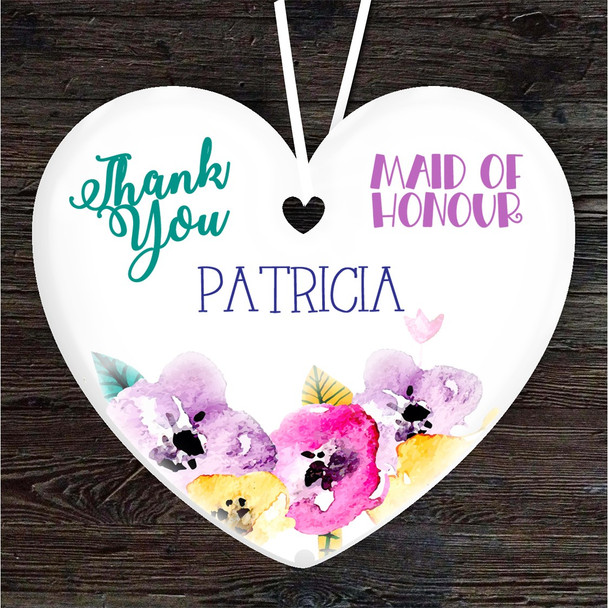 THANK YOU BRIGHT MAID OF HONOUR Heart Personalised Gift Hanging Ornament
