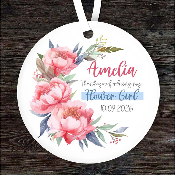 Thank You Girl Wedding Round Personalised Gift Hanging Ornament