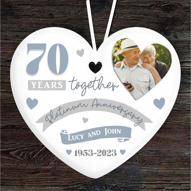 70 70th Wedding Anniversary Platinum Heart Personalised Gift Hanging Ornament
