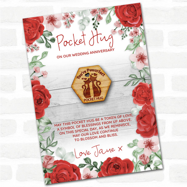 2 Cats You're Puuurfect Roses Wedding Anniversary Personalised Gift Pocket Hug