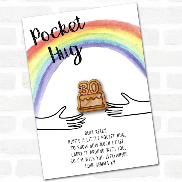 Birthday Cake 30 Candles Rainbow Personalised Gift Pocket Hug